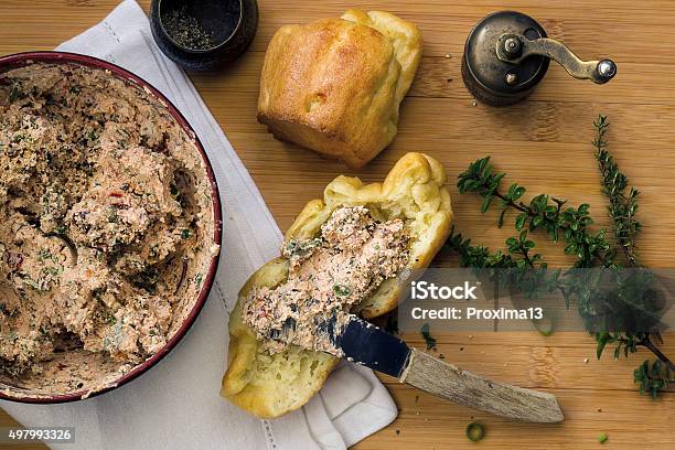 Popover Home Cooking With Cheese Tuna And Herbs Stock Photo - Download Image Now - Yorkshire Pudding, Muffin, Tuna - Seafood