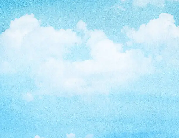 Blue watercolor cloud and sky. Spring, summer backgroud.