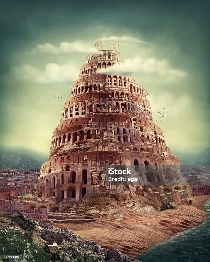 Tower of Babel Tower of Babel as religion concept Tower Of Babel Stock Photo
