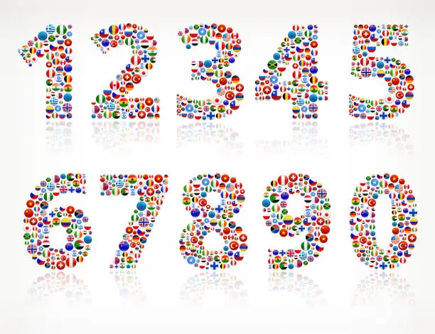 Vector illustration of Numbers World Flags royalty free graphic