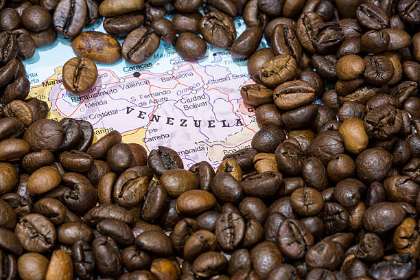 istock Map of Venezuela under a background of coffee beans 497996646