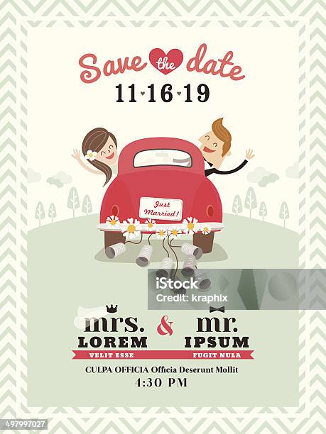 Just Married Car Wedding Invitation Design Stock Illustration - Download Image Now - Newlywed, Car, Wedding