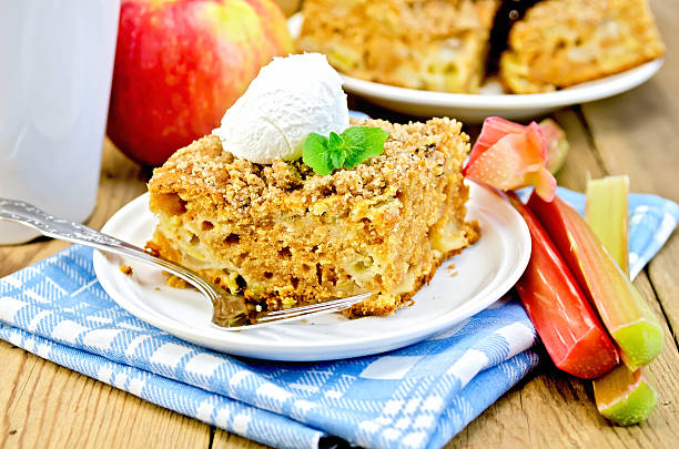 istock Pie with ice cream and rhubarb on board 497997789