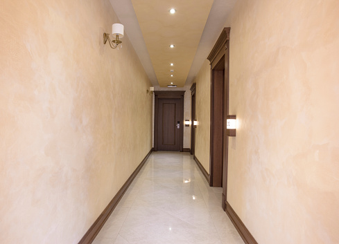 Hotel corridor with number lamps
