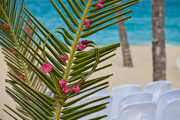 Wedding archway on tropical beach. Beautiful wedding ceremony on the caribbean beach.
