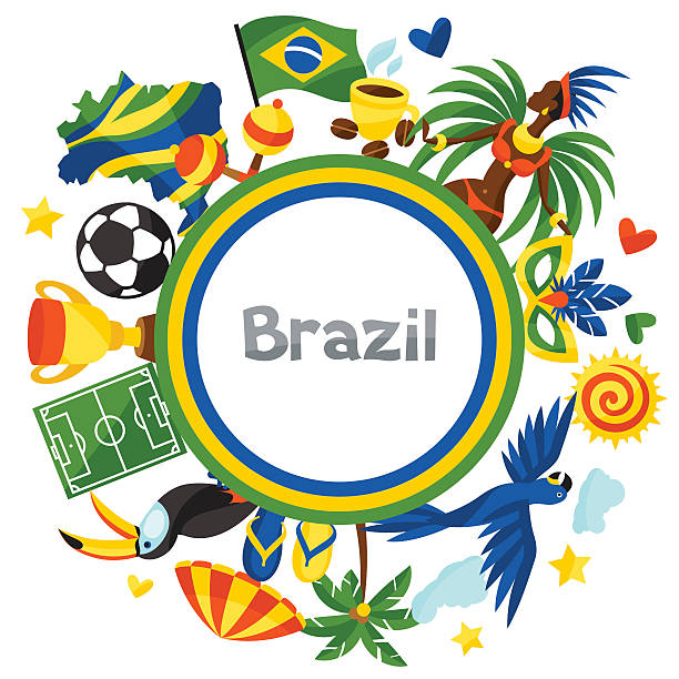 ブラジルのバックグラウンドに図案化されたオブジェクトおよび文化のシンボル - samba dancing rio de janeiro carnival brazilian点のイラスト素材／クリップアート素材／マンガ素材／アイコン素材