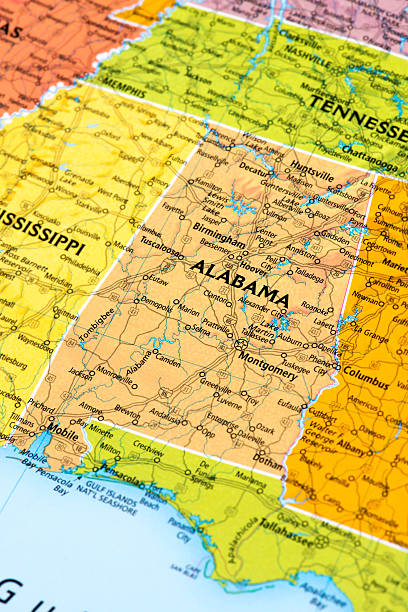 Alabama Map of Alabama State.  alabama us state stock pictures, royalty-free photos & images