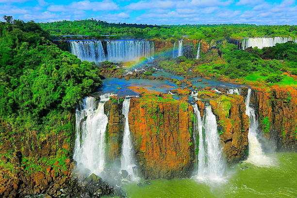 Iguacu impressive 4 falls and green rainforest, Brazil, South America stock photo
