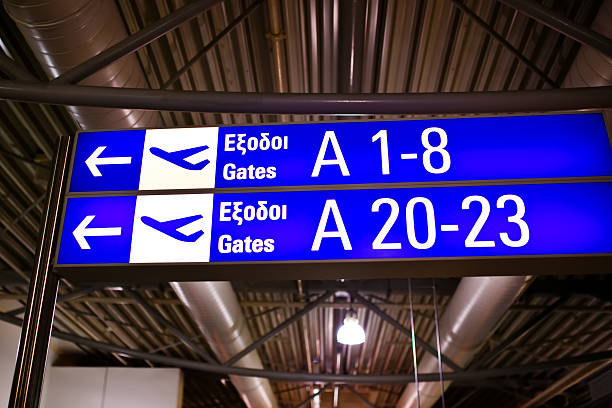 istock Gate A, B. Sign in greek airport. 498015165