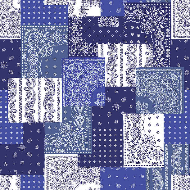 bandanna 디자인식 패치워크 - quilt patchwork textile blanket stock illustrations