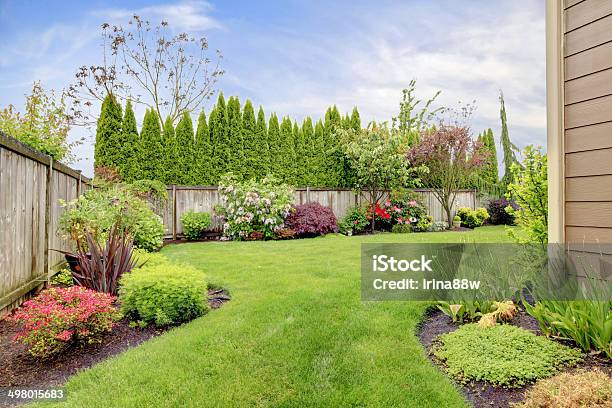 House Exterior With Landscape Stock Photo - Download Image Now - Yard - Grounds, Small, Fence
