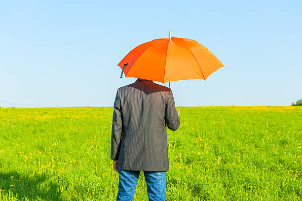 istock man under an umbrella on sunny day in the field 498015995