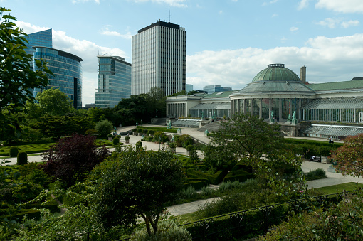 A smal part of a Brussels skyline. A mix between the Botanique garden and the office buildings in the background