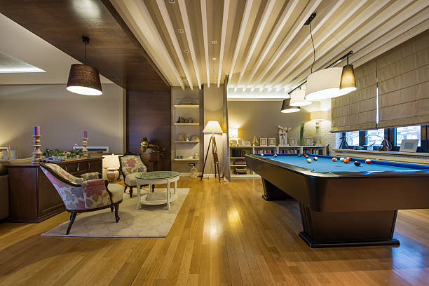 istock Interior of a luxury living room with pool table 498016164