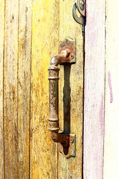 istock Door handle on old wooden door 498016231