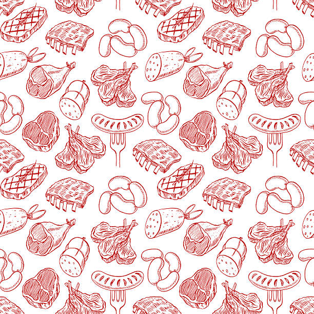 bezszwowe szkic produkty mięsne - mięso stock illustrations