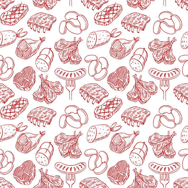 Vector illustration of seamless sketch meat products