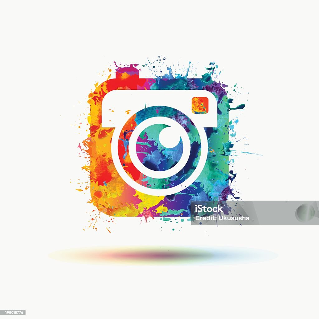 Basic Photo camera icon.  Vector watercolor splash illustration Paint stock vector