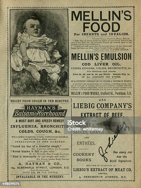 Británico Del Siglo Xix Anuncios Foto de stock y más banco de imágenes de Aceite de hígado de pescado - Aceite de hígado de pescado, Anticuado, Anuncio