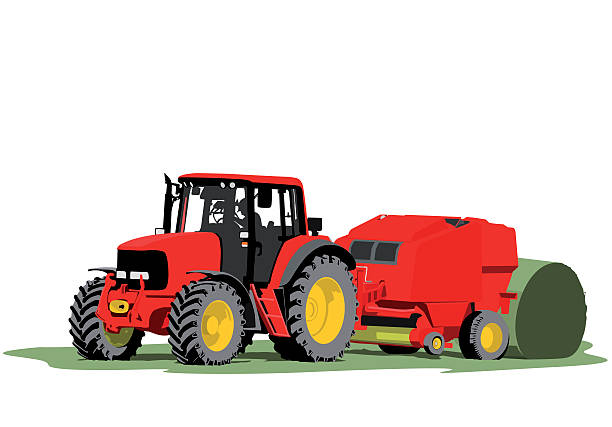 Tractor there is bale Tractor hay bale illustration hay baler stock illustrations