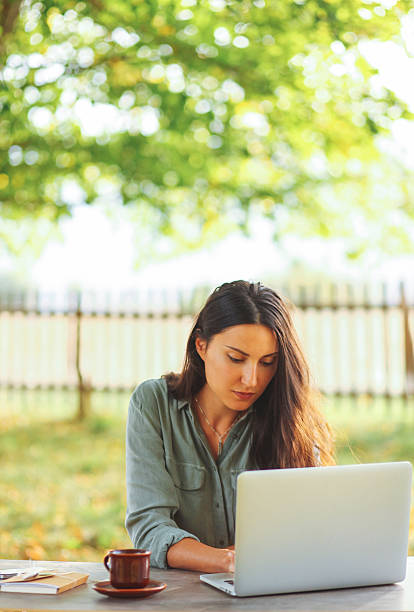 istock Female novelist writing on the laptop 498020026