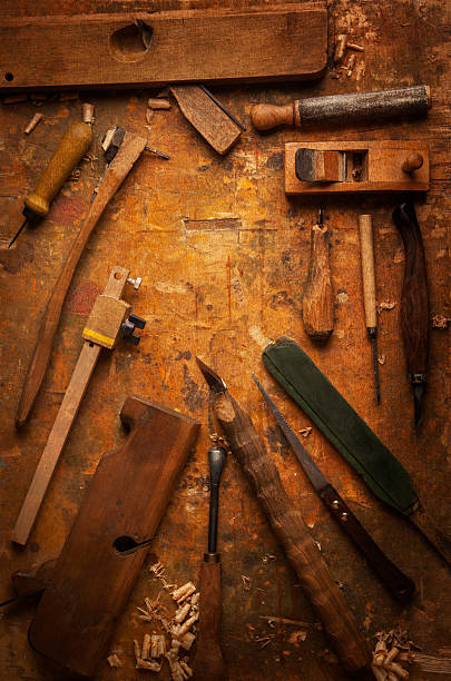 istock Hand tools Wood on an old wooden workbench 498020562