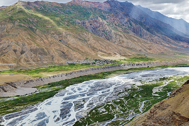 istock Wide green spiti valley aerial view summer panorama 498021116