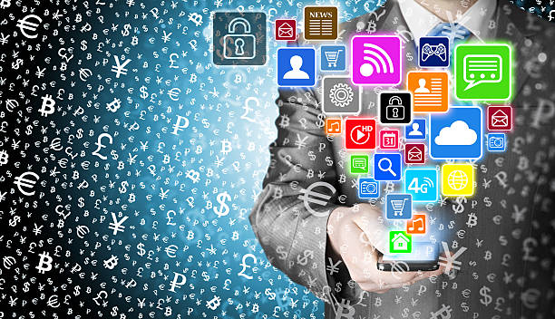 istock Business man using smart phone with social media icon set 498021532