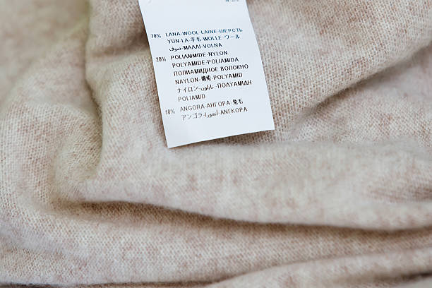 istock Label with fabric composition of the woolen cardigan. Close up. 498023734