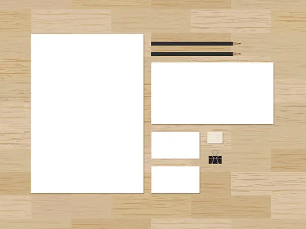 Vector illustration of Blank branding mockup for CI presentation on wooden background