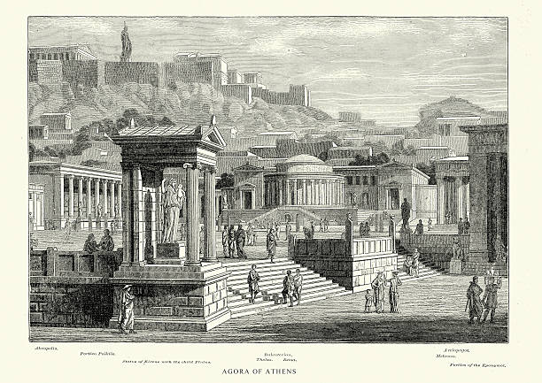 starożytna grecja-agora ateńska - classical antiquity stock illustrations