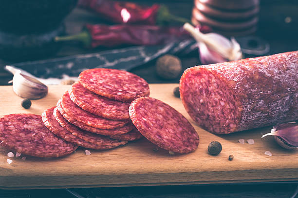 istock Sliced salami on cutting board 498026950