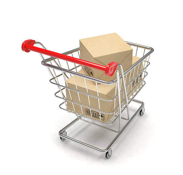 istock Shopping cart with parcel, 3d 498027970