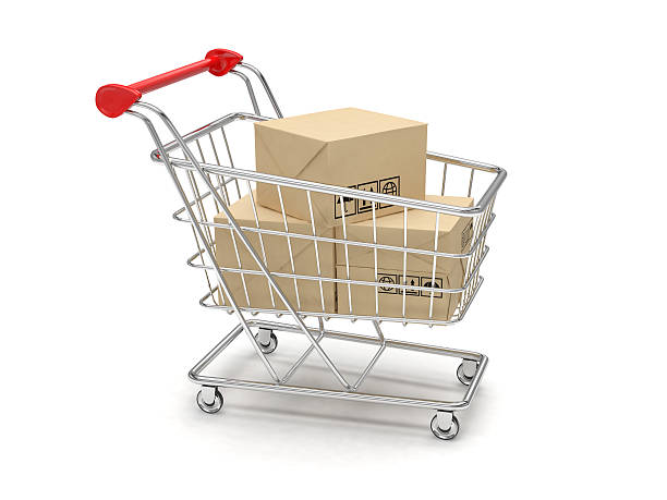 istock Shopping cart with parcel, 3d 498028142