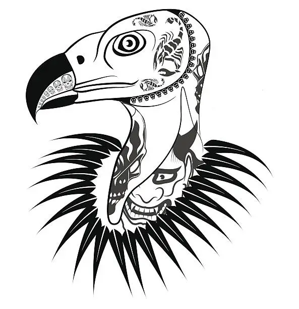 Vector illustration of Vulture head with tattoo