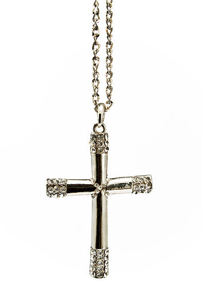 istock Silver christian cross with small diamonds 498031167
