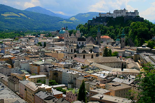 istock Salzburg baroque churches and domes panorama, Austria 498032527