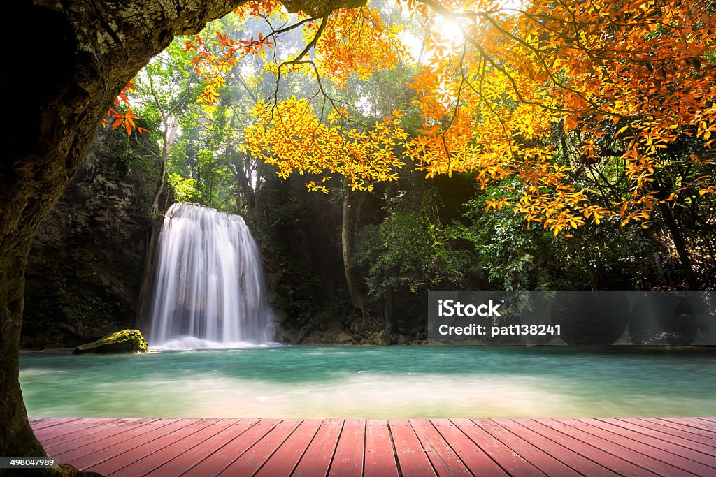 Waterfall Deep forest Waterfall, Useful for nature background Awe Stock Photo