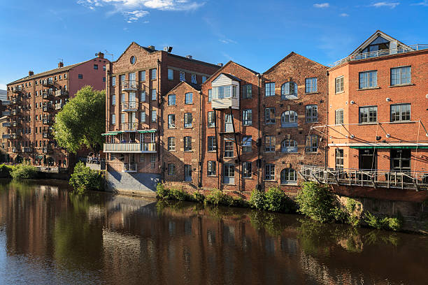 Converted warehouse flats in Leeds Converted warehouse flats with riverside bars and restaurants in Leeds. leeds photos stock pictures, royalty-free photos & images
