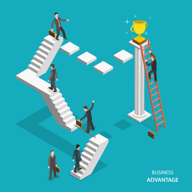 business advantage isometric flache vektor-konzept. - leadership standing out from the crowd sports team individuality stock-grafiken, -clipart, -cartoons und -symbole