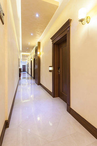 istock Elegant hotel corridor with pin lights 498048635