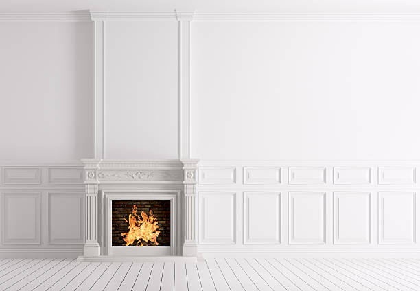 istock Classic white interior of room with fireplace 3d 498049404