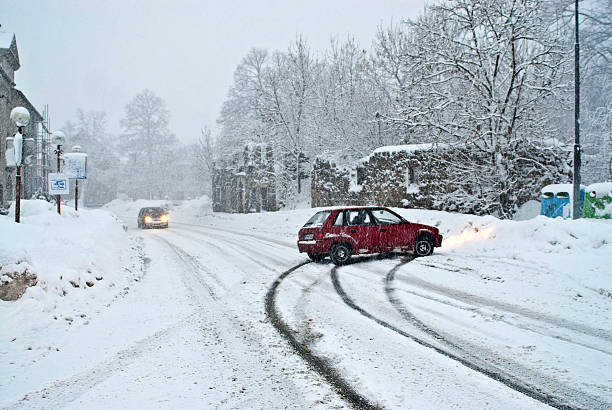car slide out of snow road