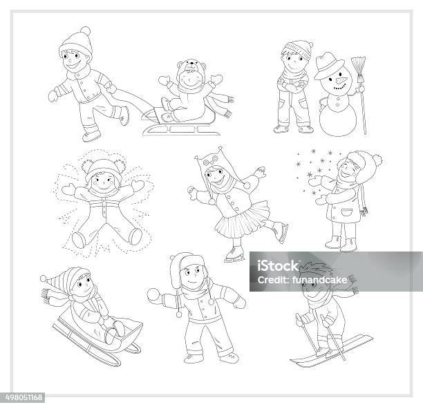 Set Of Happy Children Having Fun During The Winter Vacation Stock Illustration - Download Image Now