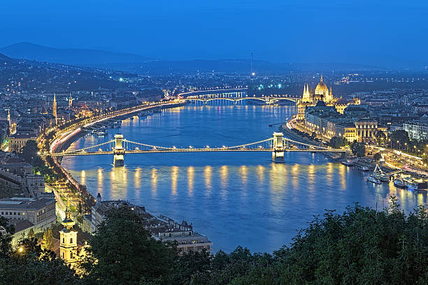 istock Evening view of Danube with Szechenyi Chain Bridge in Budapest 498052466