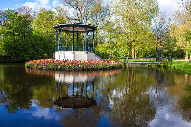 Pond and tulips in Vondelpark