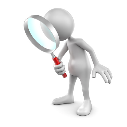 3d Man with magnifying glass, isolated / clipping path