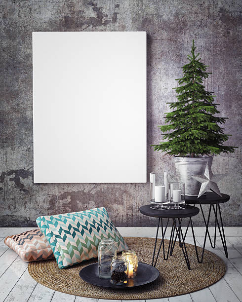istock mock up poster on the concrete wall with christamas decoration, 498053932
