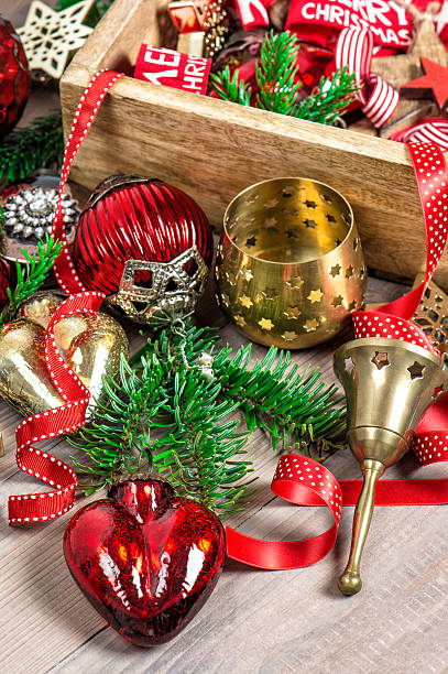 istock Golden and red christmas tree decoration baubles 498054460