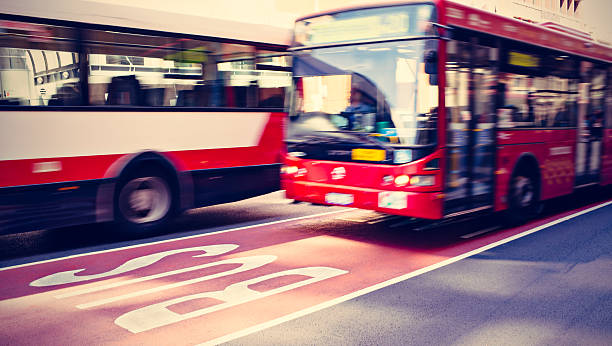 Bus in motion on the street
